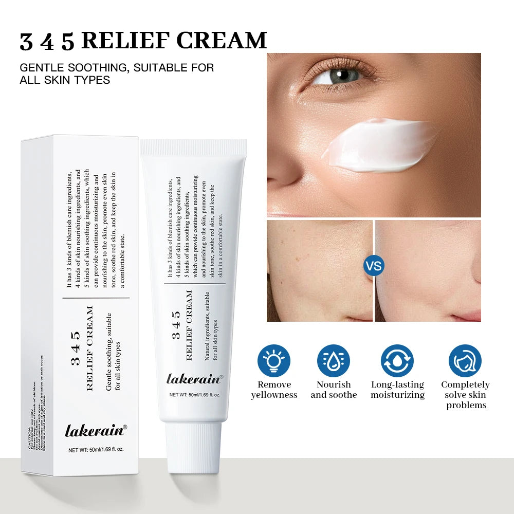 Soothe and repair your skin with the 345 Relief Cream. Formulated to calm redness, irritation, and dryness, it strengthens your skin barrier while leaving it soft and nourished. Perfect for sensitive skin types.