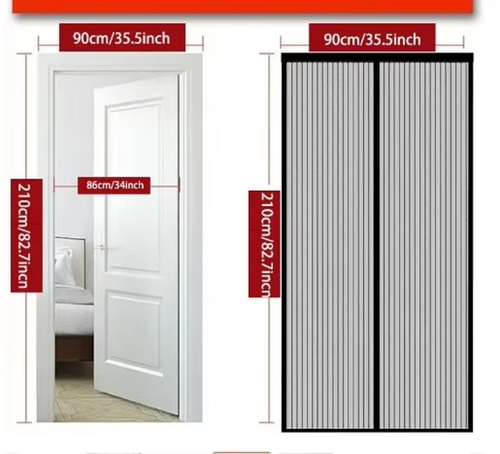 Heavy Duty Magnetic Screen Door Mesh Curtain Mosquito Net Bug Hands Free Partition Mute Striped Door Curtain Bedroom Ventilation