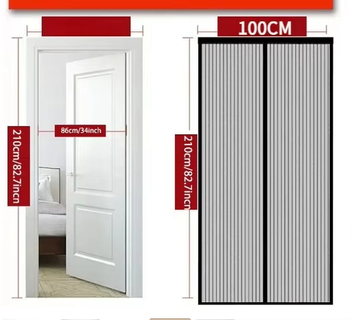 Heavy Duty Magnetic Screen Door Mesh Curtain Mosquito Net Bug Hands Free Partition Mute Striped Door Curtain Bedroom Ventilation